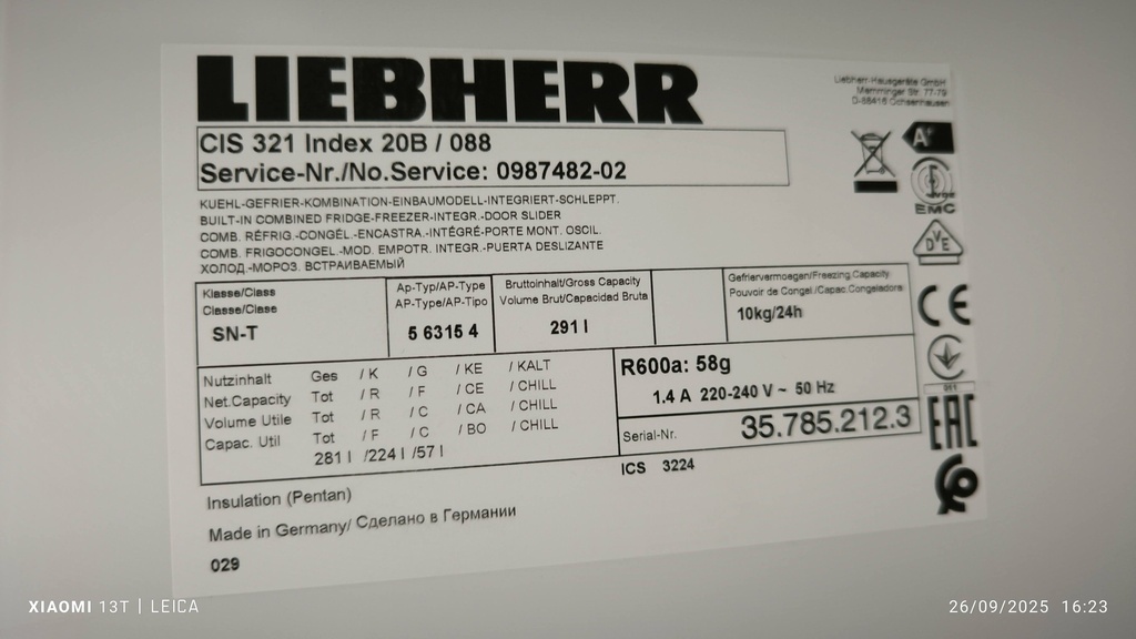 Réfrigérateur congélateur encastrable LIEBHERR