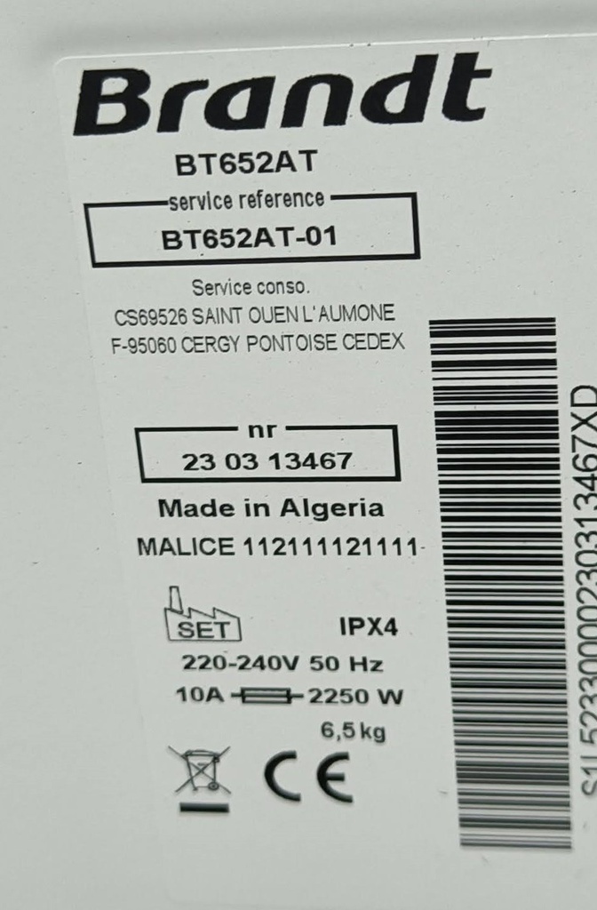 Lave linge Brandt BT652AT