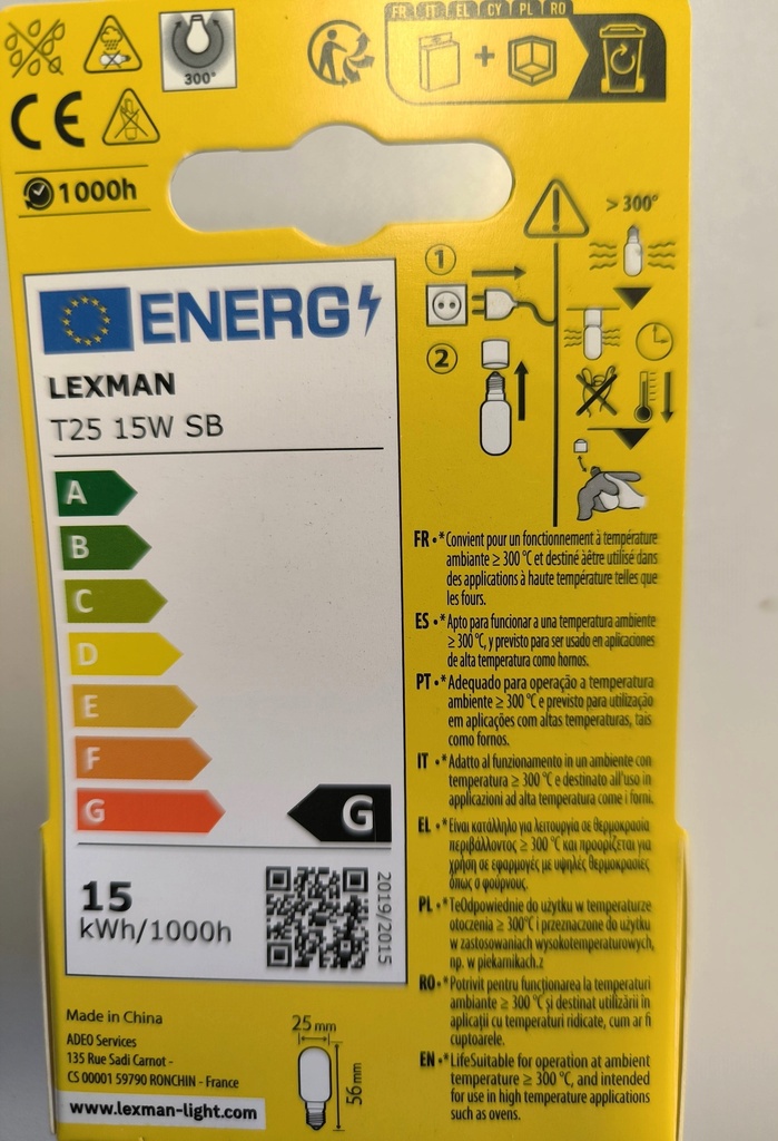 Ampoule HT° 15w240v