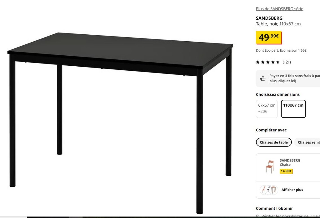 Tables Ikéa Sandsberg 110x67x75cm